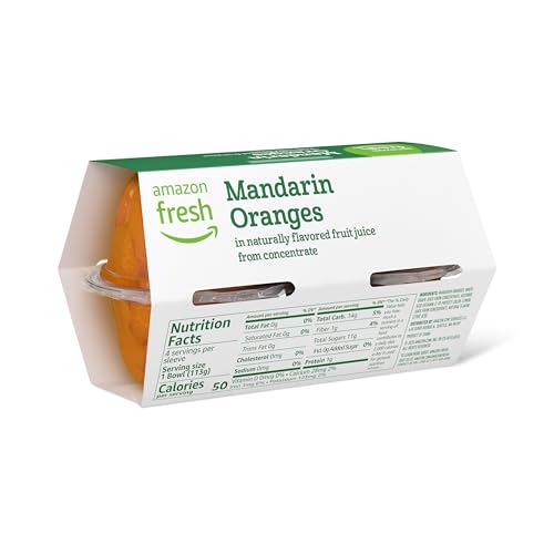 Amazon Fresh, Mandarin Orange in Fruit Juice, 4 Oz Bowls (Pack of 4) (Previously Happy Belly, Packaging May Vary)