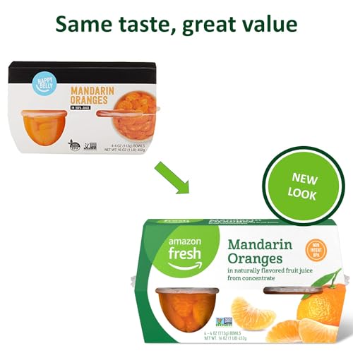 Amazon Fresh, Mandarin Orange in Fruit Juice, 4 Oz Bowls (Pack of 4) (Previously Happy Belly, Packaging May Vary)