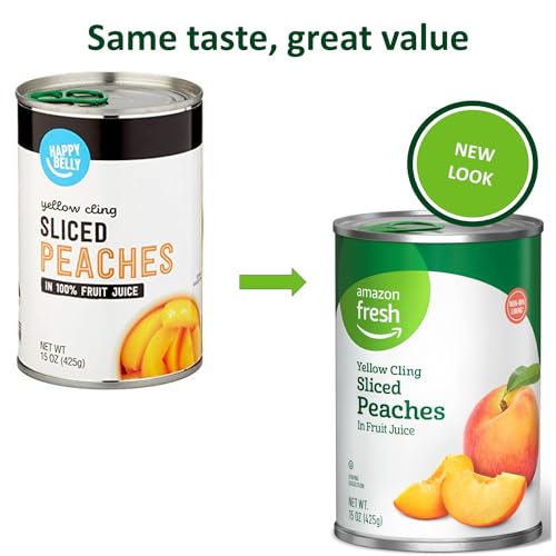 Amazon Fresh, Yellow Cling Sliced Peaches in Fruit Juice, 15 Oz (Previously Happy Belly, Packaging May Vary)