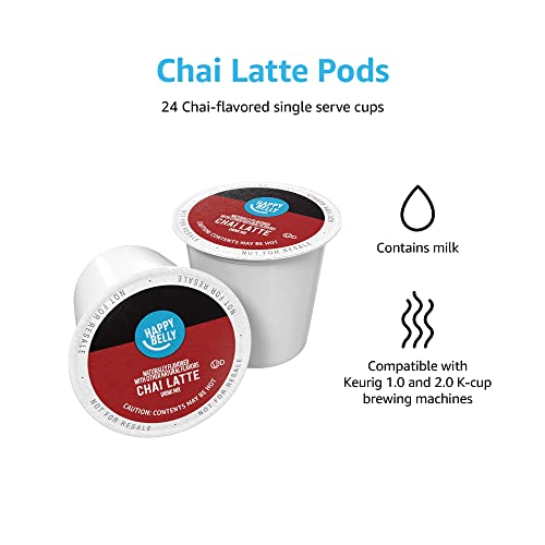 Amazon Brand - Happy Belly Tea Pods Compatible with 2.0 K-Cup Brewers, Chai Latte, 24 Count, Pack of 1 (Previously Solimo)