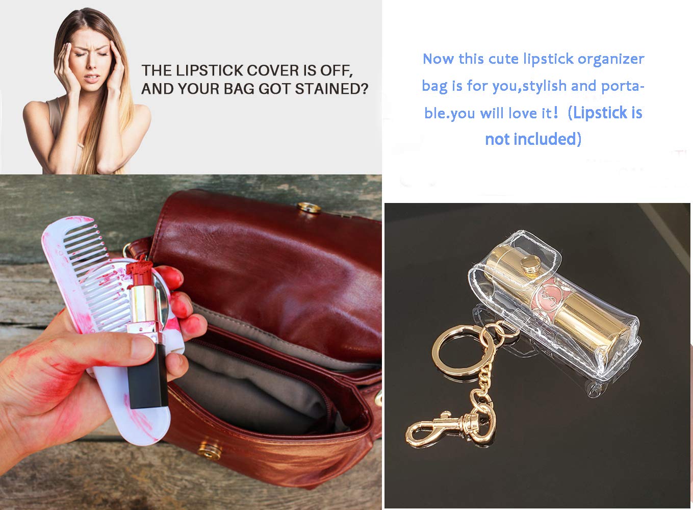 EDOBLUE Chapstick Keychain Holder, Clear Fashion Lipstick Case Holder Lip Balm Holder with Key Chain, Portable, Gift for Women Girls(1 pack)