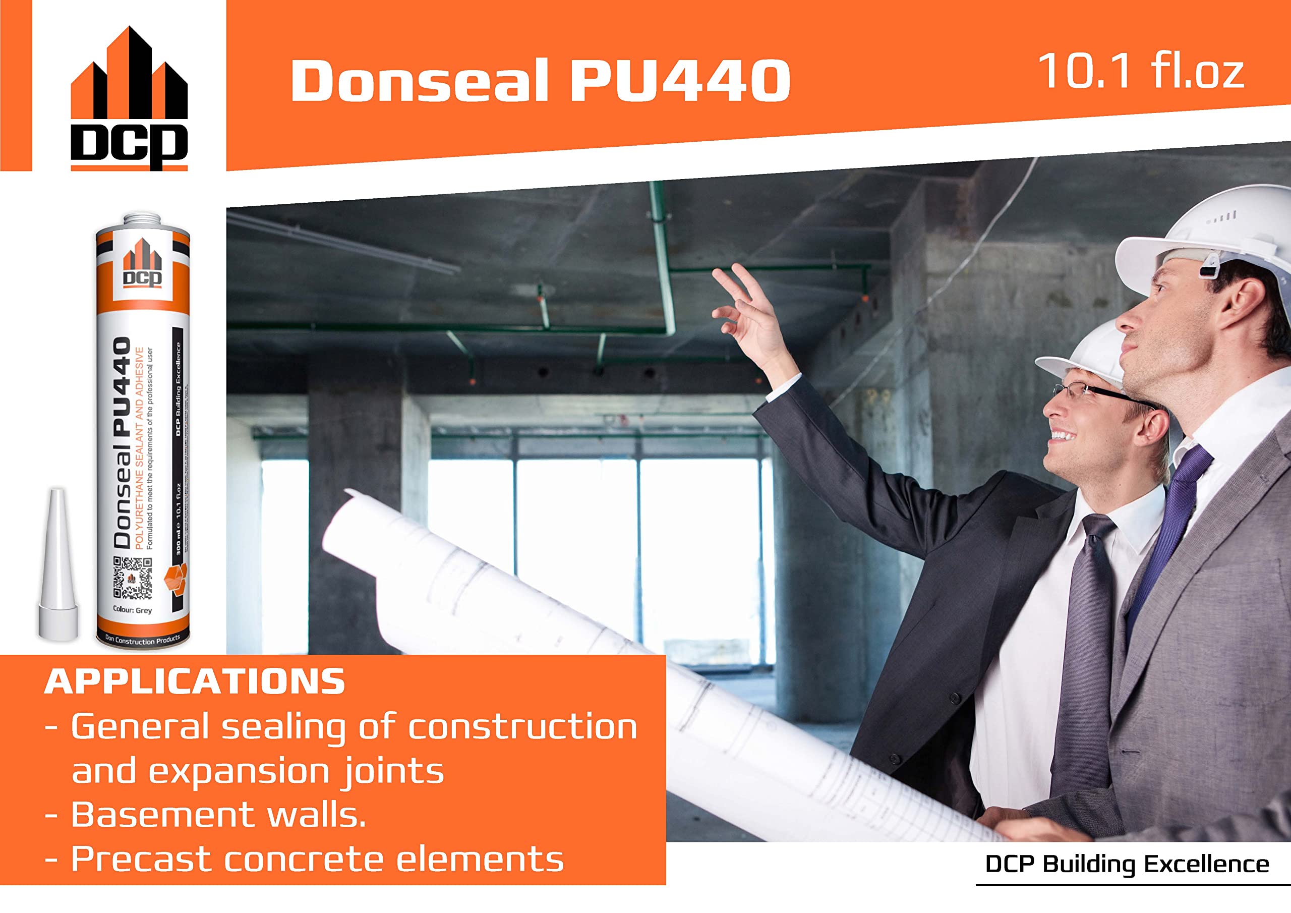 DCP Donseal PU440 Concrete Sealant - Paintable Concrete Expansion Joint Filler - Non-sag Polyurethane Caulk for Joints & Walls - Grey Concrete Sealer 10.1 fl. oz Cartridge