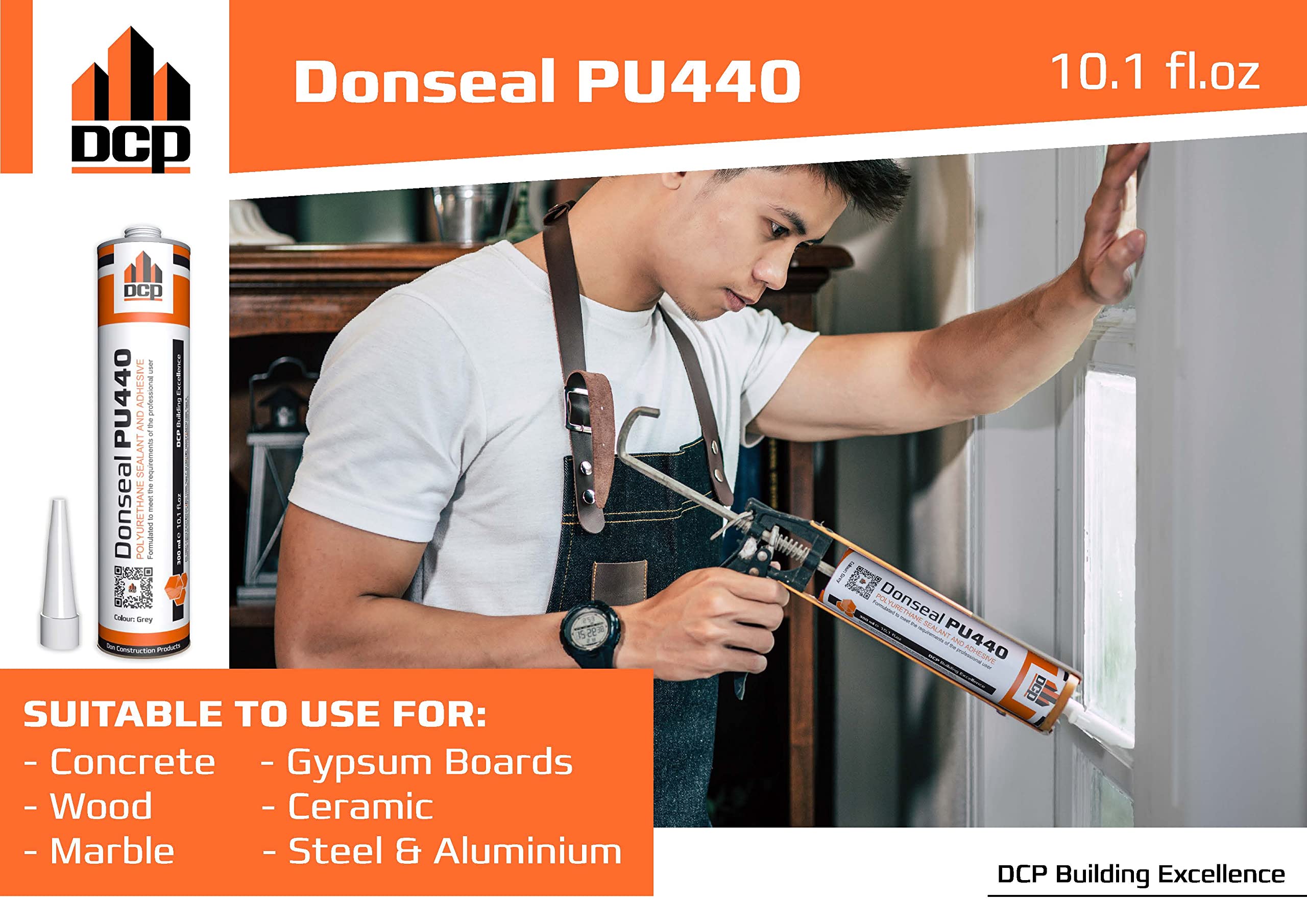 DCP Donseal PU440 Concrete Sealant - Paintable Concrete Expansion Joint Filler - Non-sag Polyurethane Caulk for Joints & Walls - Grey Concrete Sealer 10.1 fl. oz Cartridge