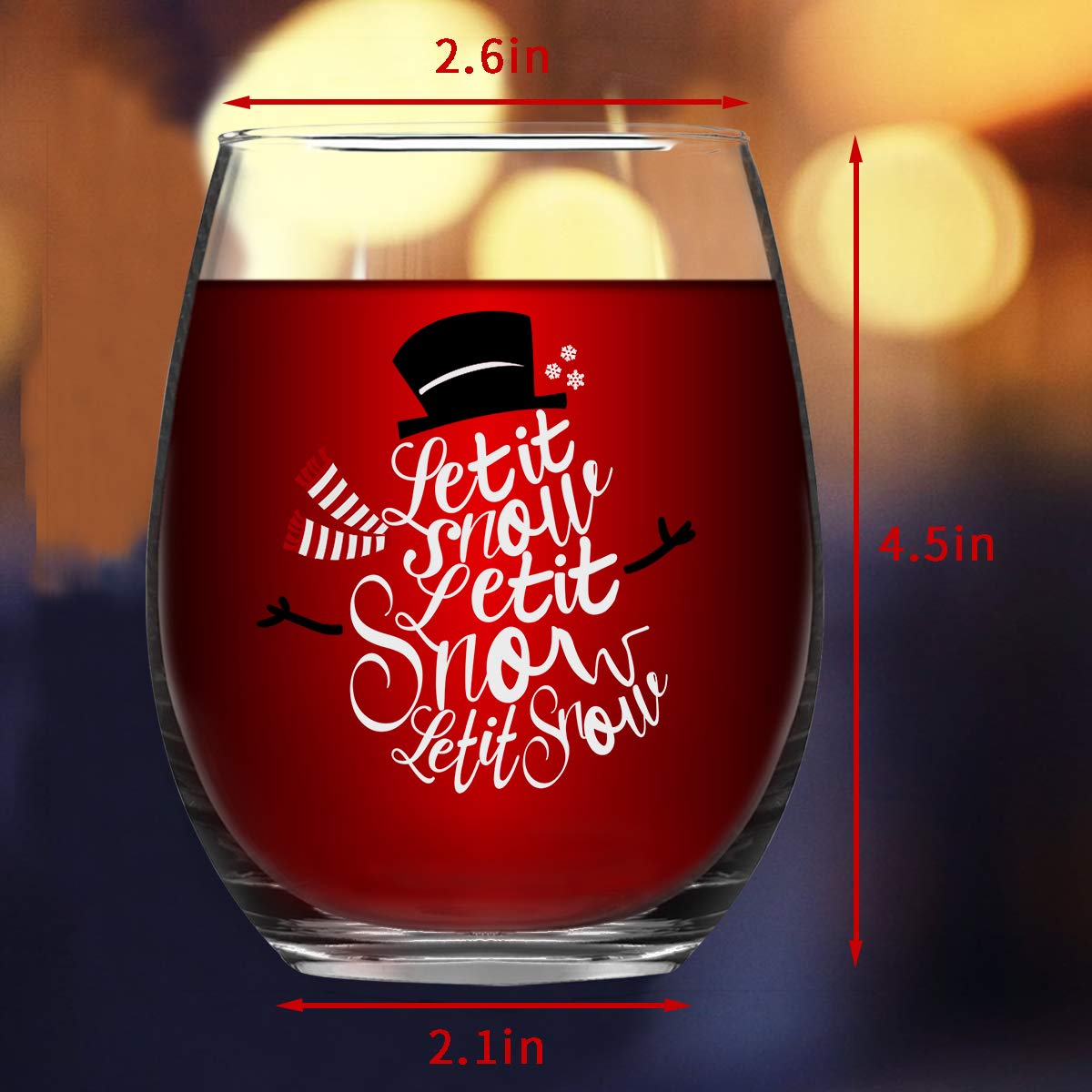 Let It Snow Christmas Wine Glass, 15 Oz Funny Stemless Wine Glasses for Women Friends Men, Gift Idea for Christmas Wedding Party, Set of 2