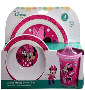 minnie mouse 3pc pp dinner set in open box (plate, bowl and cup)