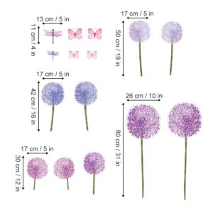 ufengke Purple Dandelions Wall Stickers Flowers Butterflies for Bedroom Kids Girls Nursery Living Room Wall Decoration