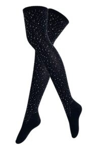 lookswe womens over knee high socks sexy sparkle rhinestone stockings long casual socks black