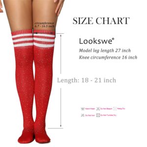 Lookswe Womens Over Knee High Socks Sexy Sparkle Rhinestone Stockings Long Casual Socks Black