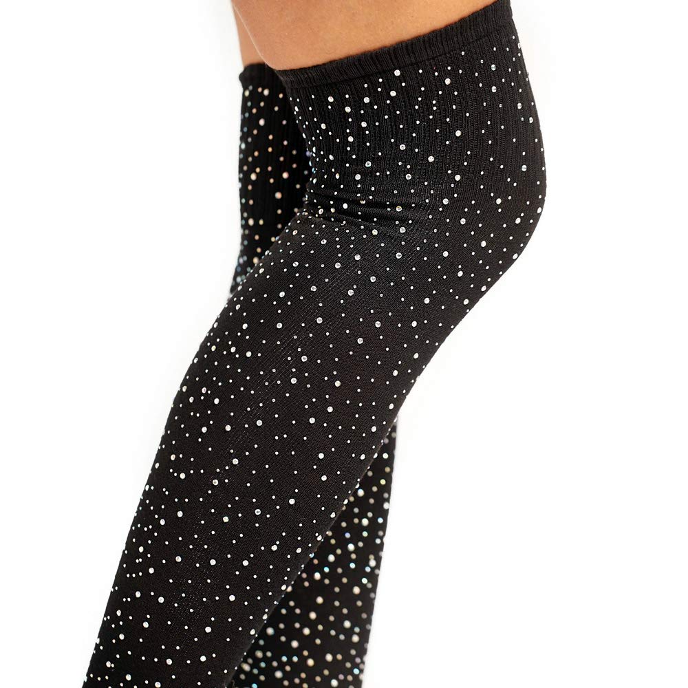 Lookswe Womens Over Knee High Socks Sexy Sparkle Rhinestone Stockings Long Casual Socks Black