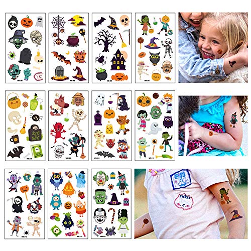 346 PCS Halloween Temporary Tattoos - CupaPlay - Pumpkin/Bats/Witch/Monster/Trick or Treat - Party Goodie Bag Stuffers Favors(33 Sheets)