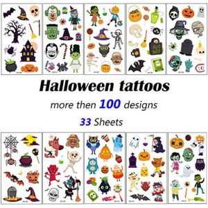 346 PCS Halloween Temporary Tattoos - CupaPlay - Pumpkin/Bats/Witch/Monster/Trick or Treat - Party Goodie Bag Stuffers Favors(33 Sheets)