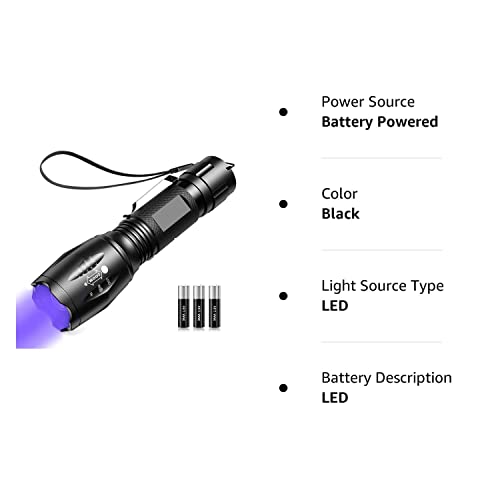 Black Light ,Flashlight, LED UV Torch 2 in 1 Blacklight with 500LM Highlight, 4 Mode, Waterproof for Pet Clothing Food Fungus Detection/Night Fishing/Travel