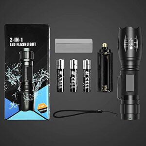 Black Light ,Flashlight, LED UV Torch 2 in 1 Blacklight with 500LM Highlight, 4 Mode, Waterproof for Pet Clothing Food Fungus Detection/Night Fishing/Travel