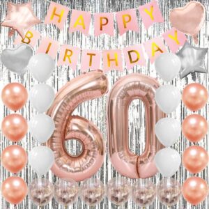 60th birthday decorations for women rose gold happy 60 birthday banner 60th birthday party decorations 60 balloon numbers