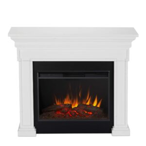 real flame emerson 56" grande electric fireplace, free-standing with mantel & real wood finish