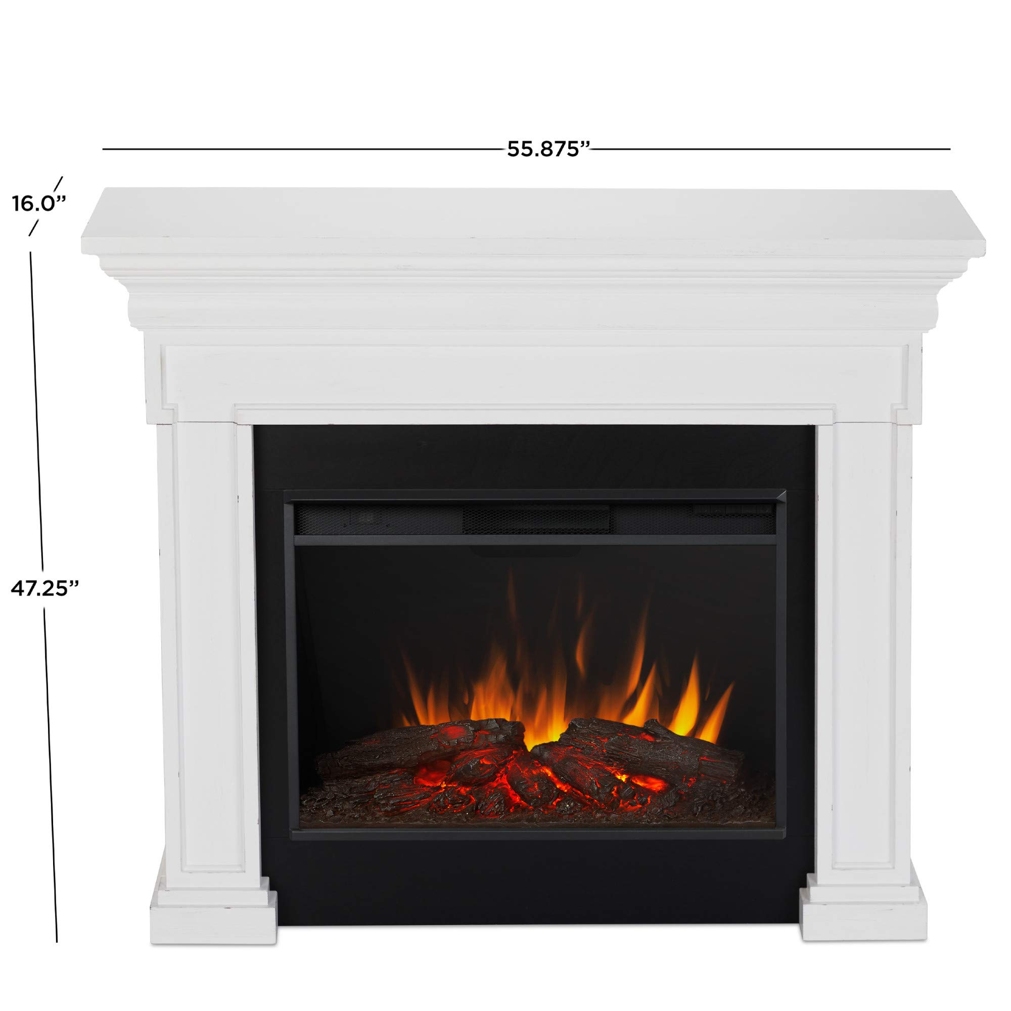 Real Flame Emerson 56" Grande Electric Fireplace, Free-Standing with Mantel & Real Wood Finish