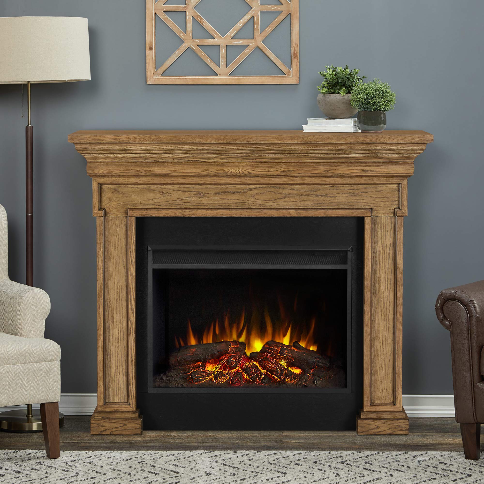 Real Flame Emerson 56" Grande Electric Fireplace, Free-Standing with Mantel & Real Wood Finish