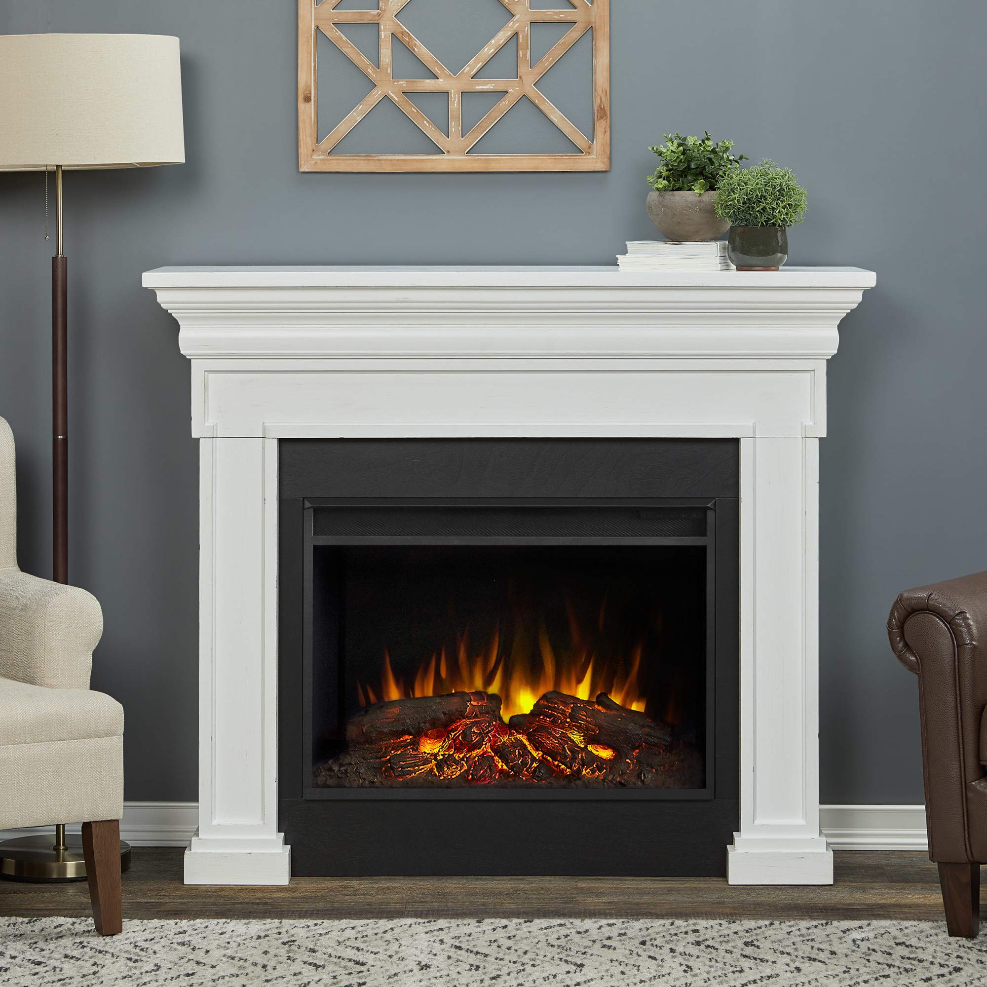 Real Flame Emerson 56" Grande Electric Fireplace, Free-Standing with Mantel & Real Wood Finish