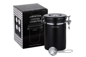apexstone coffee canister black large, coffee storage airtight canister with scoop, airtight coffee canister with scoop(22 oz), coffee canister stainless steel storage container with date tracker