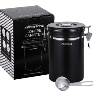 Apexstone Coffee Canister Black Large, Coffee Storage Airtight Canister with Scoop, Airtight Coffee Canister With Scoop(22 oz), Coffee Canister Stainless Steel Storage Container with Date Tracker