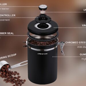 Apexstone Coffee Canister Black Large, Coffee Storage Airtight Canister with Scoop, Airtight Coffee Canister With Scoop(22 oz), Coffee Canister Stainless Steel Storage Container with Date Tracker