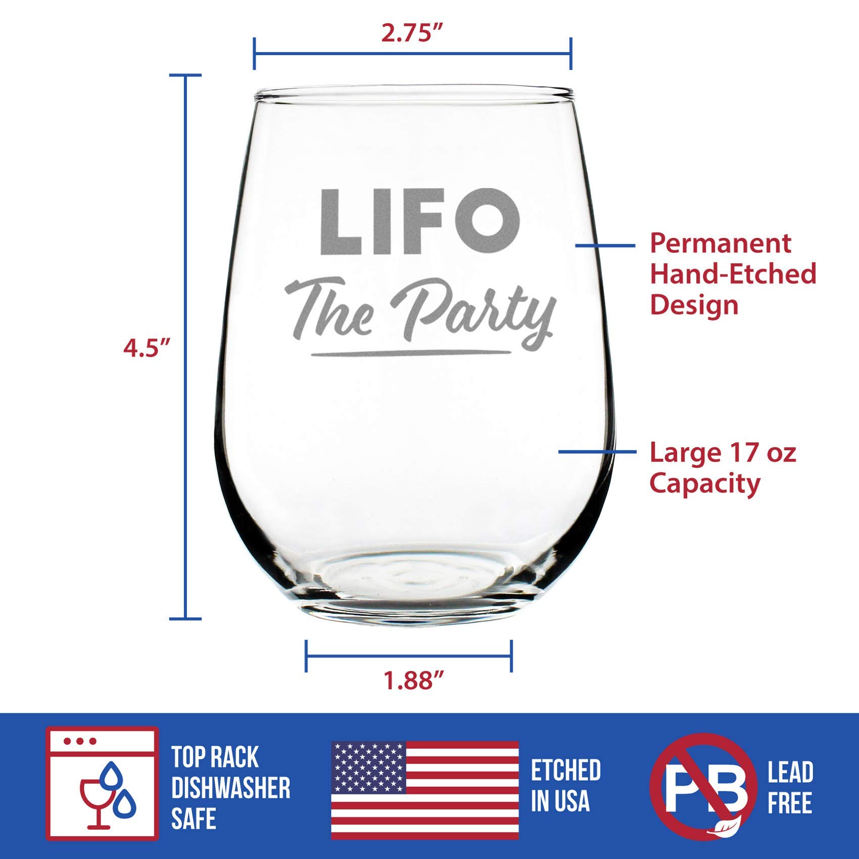 LIFO the Party - Funny Accounting Wine Glass Gift for Accountants - Large Stemless Glasses