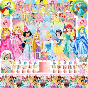 princess birthday decorations - princess party decorations include banner tablecloth backdrop ballons cake cupcake toppers tableware haning swirls, princess birthday party supplies