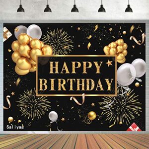 saliyaa 7x5ft happy birthday backdrop banner, birthday party decor,black gold poster photo booth backdrop background banner for men women 30th 40th 50th 60th 70th 80th bday party supplies