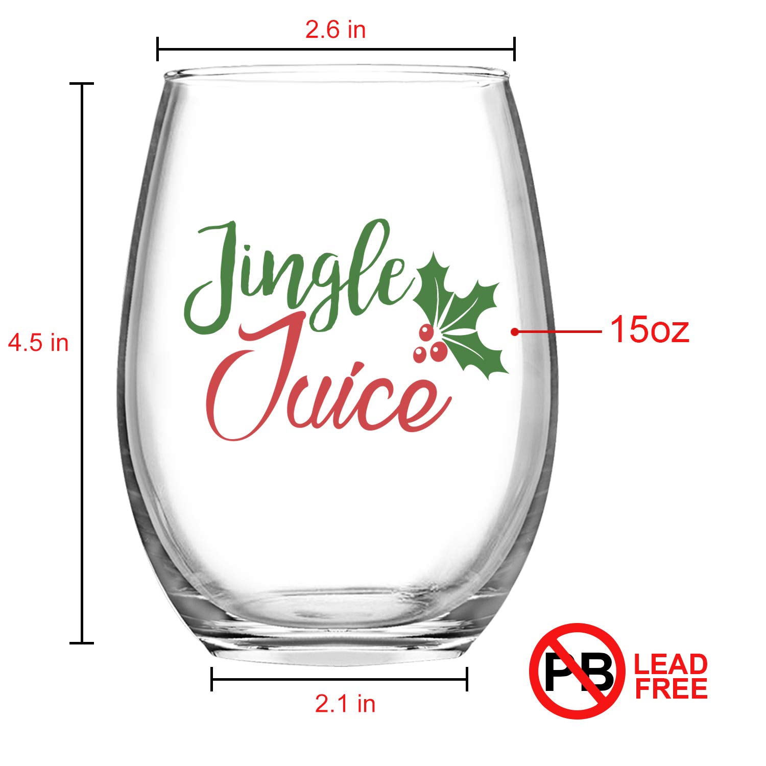 Jingle Juice Christmas Wine Glass, 15 Oz Funny Stemless Wine Glasses for Women Friends Men, Gift Idea for Christmas Wedding Party, Set of 2