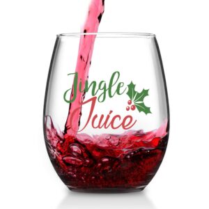 Jingle Juice Christmas Wine Glass, 15 Oz Funny Stemless Wine Glasses for Women Friends Men, Gift Idea for Christmas Wedding Party, Set of 2