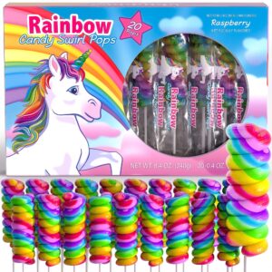 unicorn candy swirl lollipops individually wrapped 20pk- unicorn lollipop candy bulk for unicorn party favors & rainbow party favors - rainbow candy for party bags & unicorn pinata