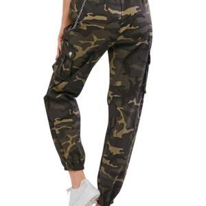 ZAFUL Women's Cargo Pants High Waisted Jogger Pants Camouflage Sweatpants with Chain (3-Camouflage, S)