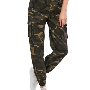 ZAFUL Women's Cargo Pants High Waisted Jogger Pants Camouflage Sweatpants with Chain (3-Camouflage, S)