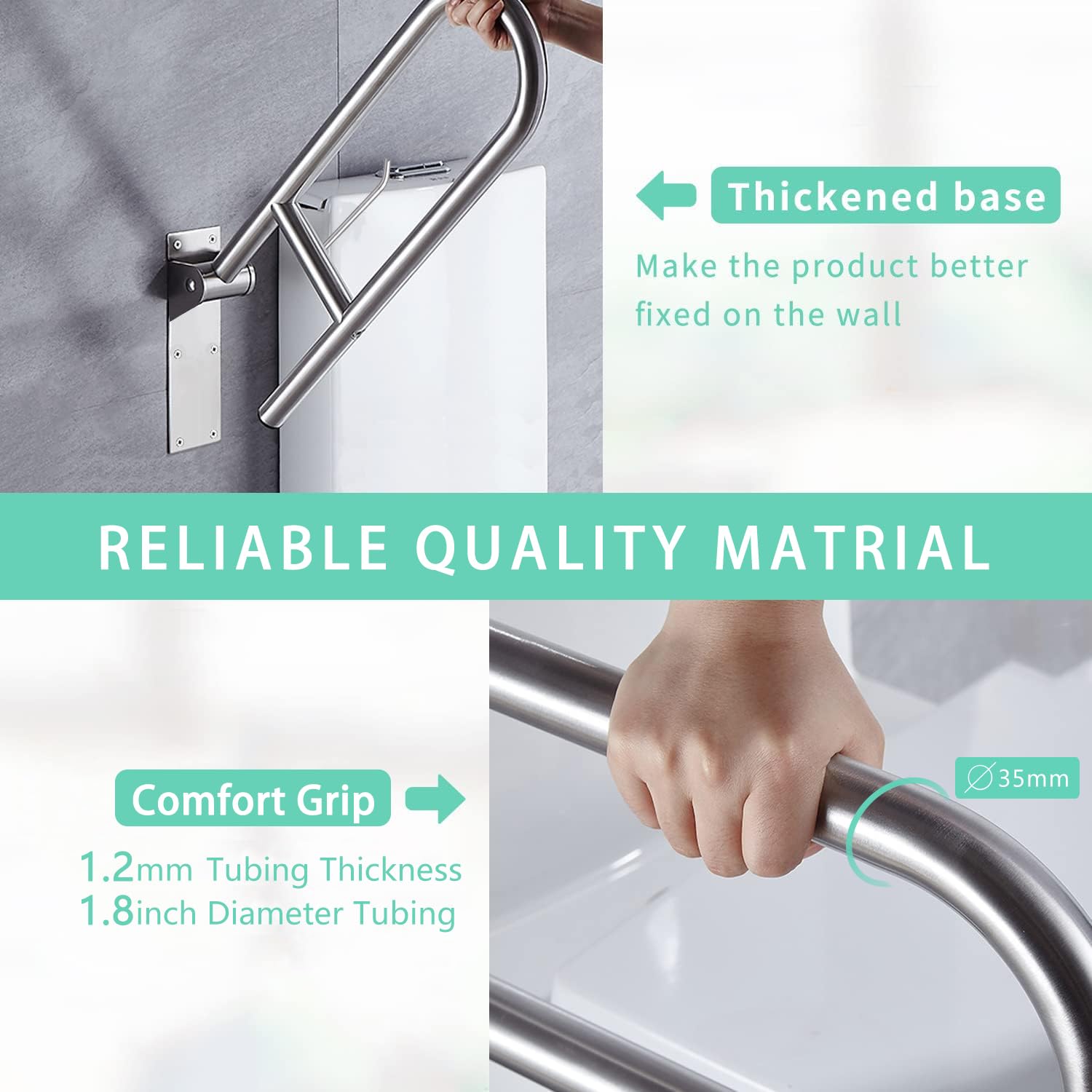 29.5 INCH Stainless Toilet Safety Rails,Disabled Flip-Up Bathroom Grab Bar with Paper Holder,Toilet Handrails Hand Grips Handle Shower Assist Aid, WochiTV Handicap Grab Bars for Elderly