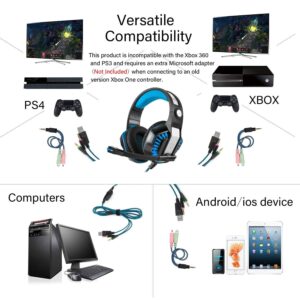 SVYHUOK White Gaming Headset for Xbox One,PS4,PC,Laptop,Tablet with Mic,Pro Over Ear Headphones,Two Free 3.5mm Y Splitter,Noise Canceling,USB Led Light,Stereo Bass Surround for Kids,Mac,Smartphones