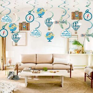 30CT Travel Themed Hanging Swirl Decorations Adventure Awaits Bon Voyage Farewell Retirement Themed Party Around The World Wedding Shower Party Ceiling Spiral Door Whirls Streamers Supplies