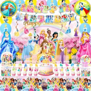 princess party decorations - princess birthday decorations include banner tablecloth backdrop ballons cake cupcake toppers tableware haning swirls, princess birthday party supplies
