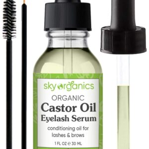 Organic Castor Oil Eyelash Serum By Sky Organics (1oz x 2 Pack) Cold-Pressed, 100% Pure Castor Oil - Dry Skin, Hair Growth, Eyelashes & Eyebrows growth- Caster Oil Lash Enhancer with Mascara Brushes