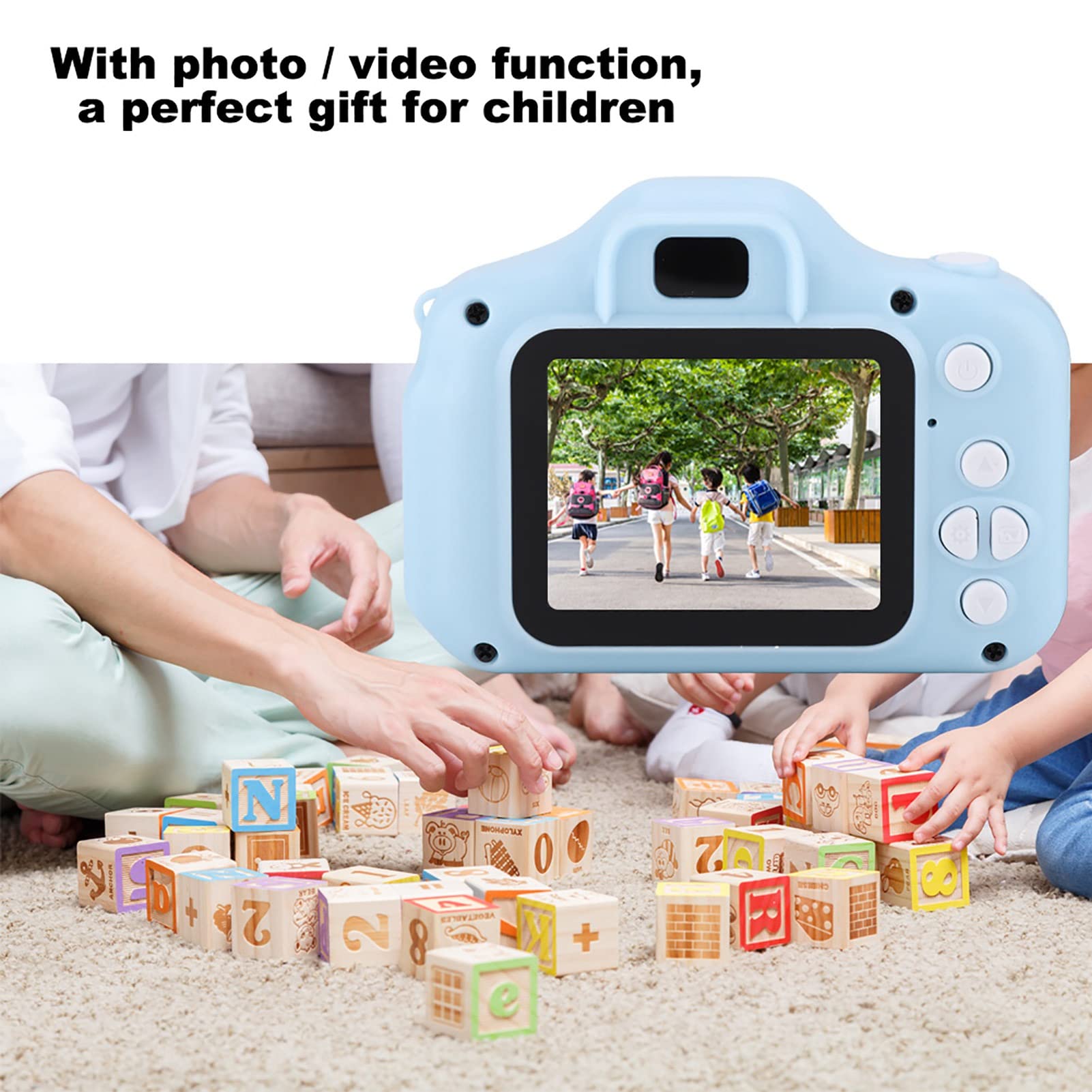 Kid Video Camera, HD 1080P Adopt Convenient Replacement TF Memory Card Toy Camera, Mini Portable 2.0 Inch IPS Color Screen Children's Camera, Digital Camera(Blue)