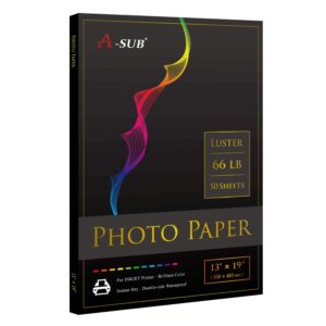a-sub premium photo paper luster 13x19 inch 66lb for inkjet printers 50 sheets, single sided