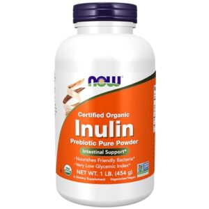 now supplements, inulin prebiotic pure powder, certified organic, non-gmo project verified, intestinal support*, 1-pound