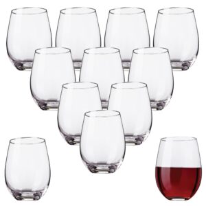 kitchen lux stemless wine glasses set of 12, 18oz wine glass – stemless wine glass & cocktail tumbler set – premium glass drinking cups in bulk– deluxe gift pack short wine glasses, dishwasher safe