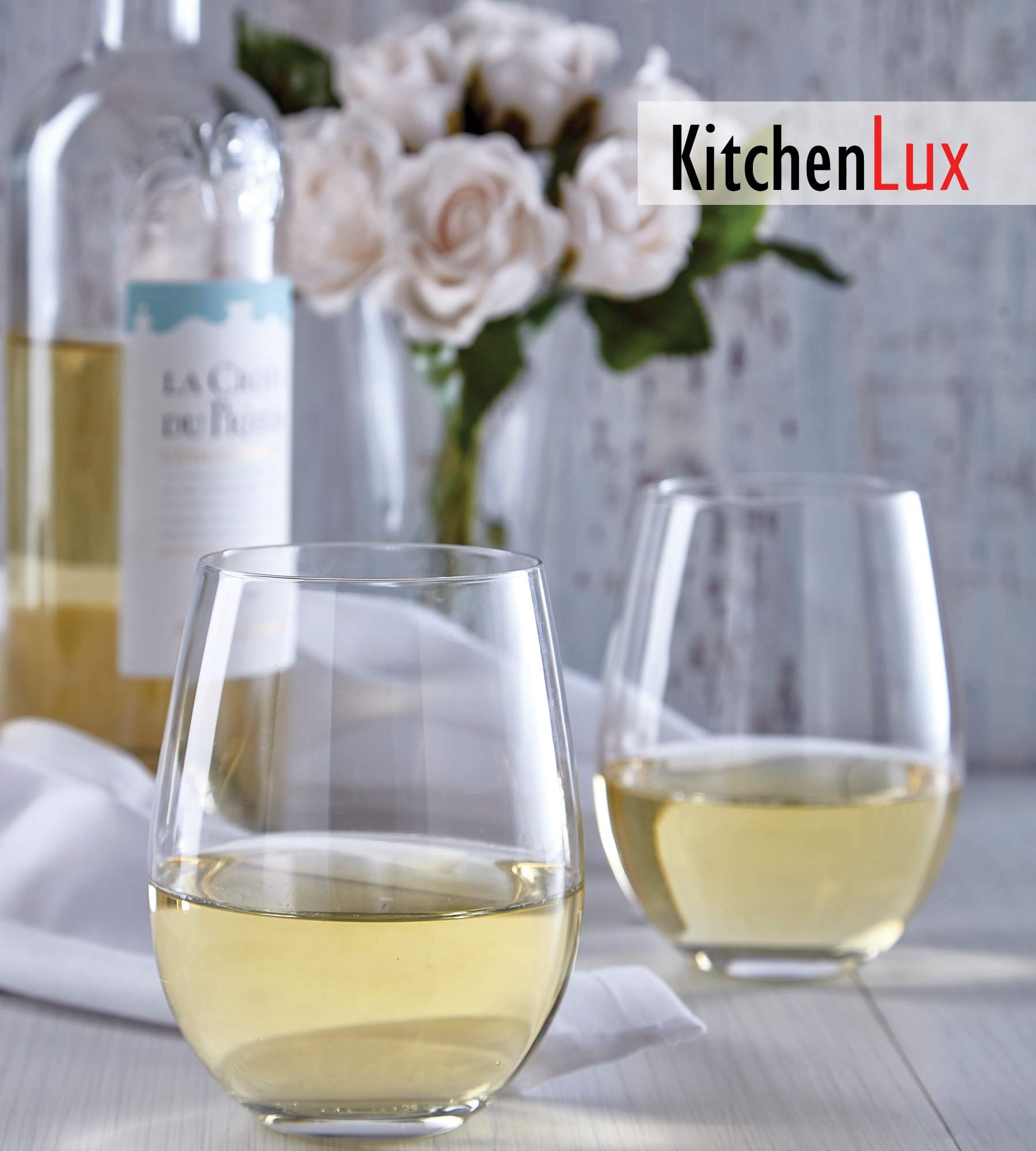 Kitchen Lux Stemless Wine Glasses Set of 12, 18oz Wine Glass – Stemless Wine Glass & Cocktail Tumbler Set – Premium Glass Drinking Cups in Bulk– Deluxe Gift Pack Short Wine Glasses, Dishwasher Safe