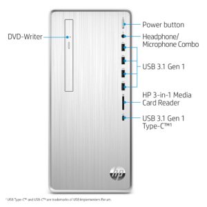 HP Pavilion Desktop Computer, AMD Ryzen 5 3400G, 12GB RAM, 512 GB SSD, Windows 10 (TP01-0040, Silver)