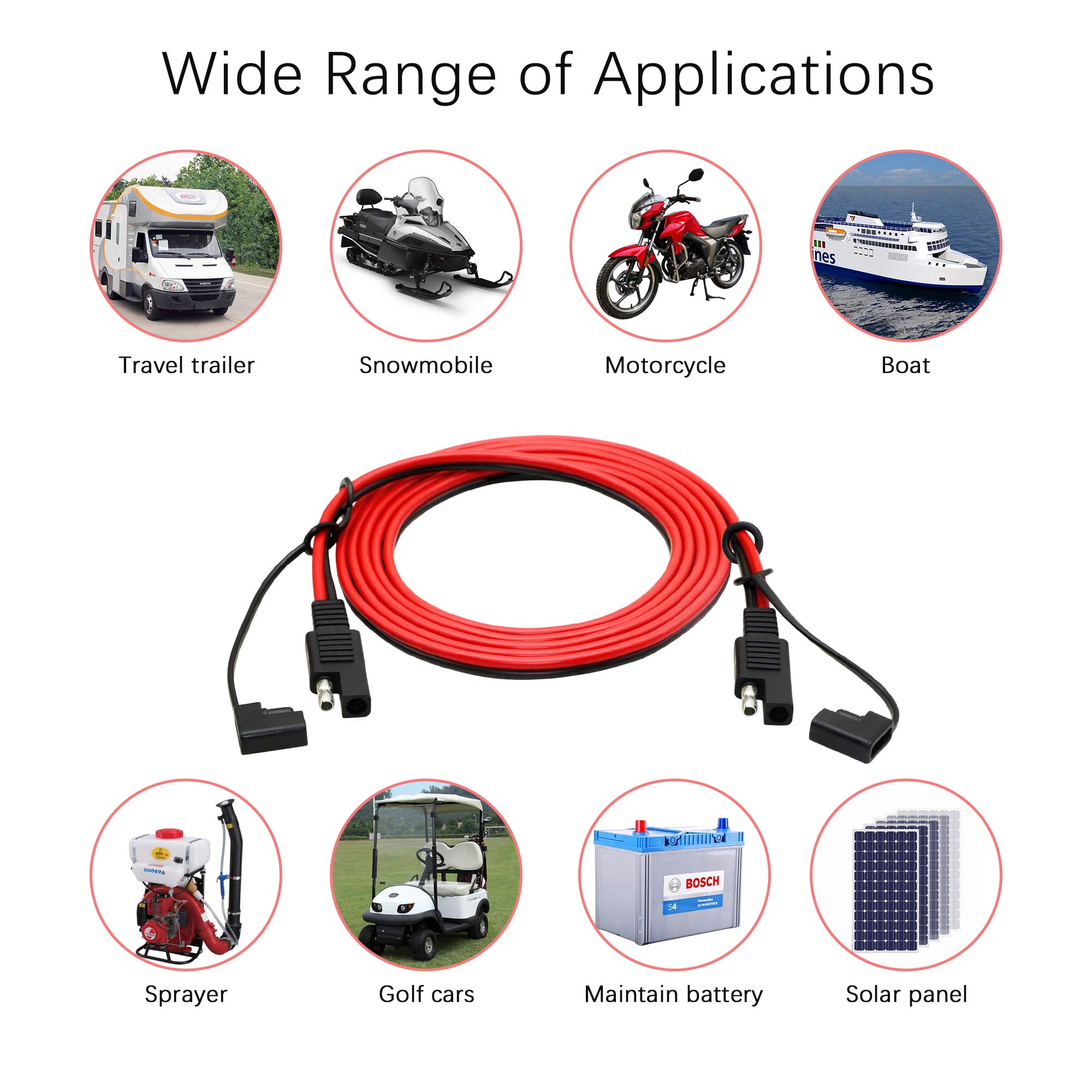 CERRXIAN 6.5FT 14AWG SAE to SAE 2 Pin Quick Disconnect Power Automotive Extension Cable with Cap for Solar Panels Battrey (Black&Red,2m)