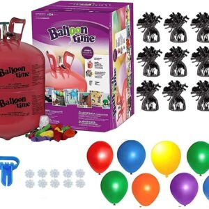 BLUE RIBBON, Helium Tank with 50 Balloons and White Ribbon + 12 Black Balloon Weights + Plus Balloon Tying Tool