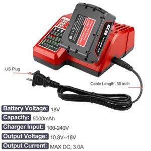 ADVTRONICS 18V 5.0Ah M18 Battery with Charger 48-59-1812 Compatible with 18V Battery M18 M18B 48-11-1852 48-11-1850 48-11-1840 48-11-1890 48-11-1828 48-11-1820 48-11-1815 48-11-1820