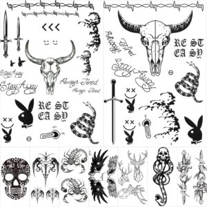10 sheets halloween face tattoo set, malone tattoos set, included halloween malone tattoos and death eaters tattoos, halloween temporary tattoos accessories and parties