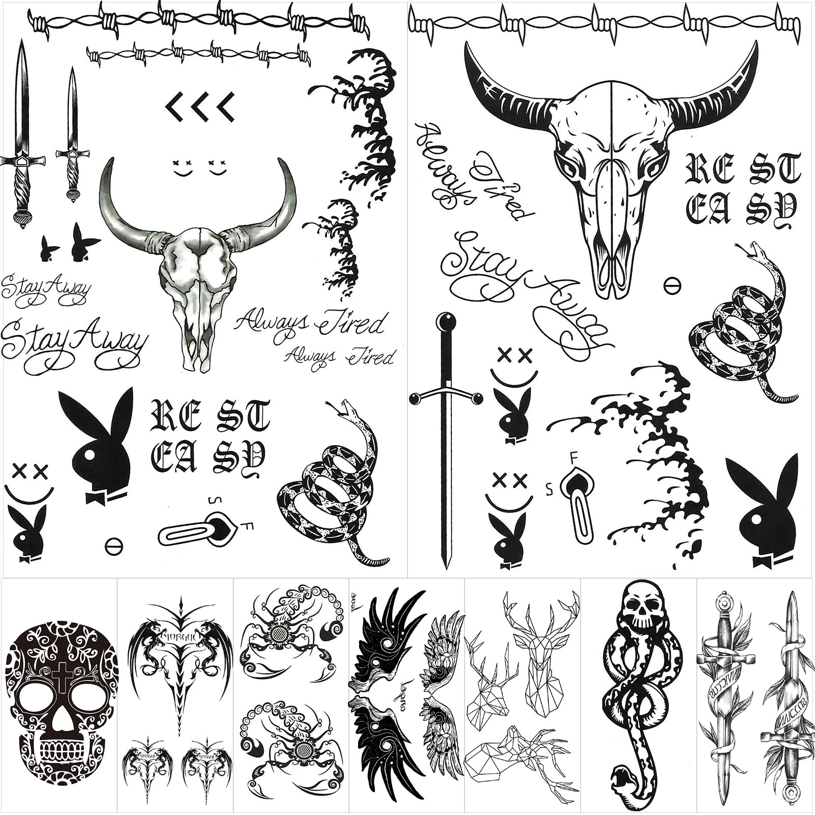 10 Sheets Halloween Face Tattoo Set, Malone Tattoos Set, Included Halloween Malone Tattoos and Death Eaters Tattoos, Halloween Temporary Tattoos Accessories and Parties