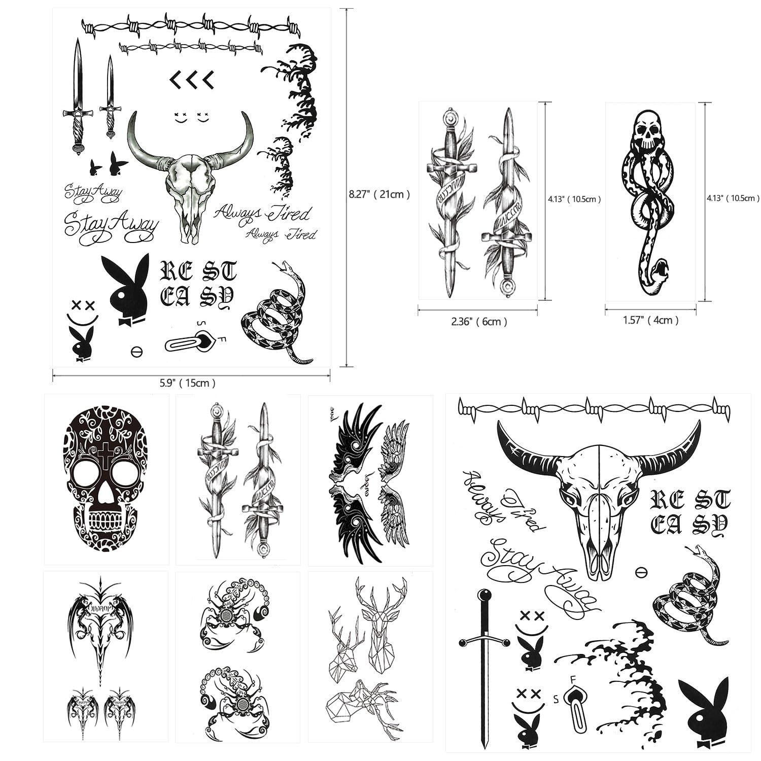 10 Sheets Halloween Face Tattoo Set, Malone Tattoos Set, Included Halloween Malone Tattoos and Death Eaters Tattoos, Halloween Temporary Tattoos Accessories and Parties